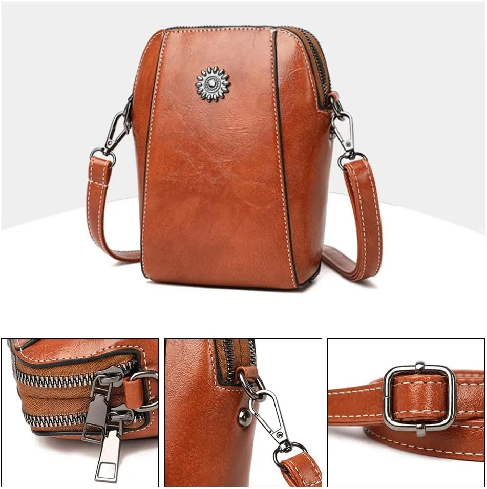 All-match Vertical Cellphone Bag, Crossbody Leather Shoulder Bags and Clutches, Women Crossbody Handbags Retro Messenger Bag