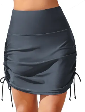 ALove Womens High Waisted Drawstring Swim Skirts Ruched Tummy Control Swimsuit Bottoms