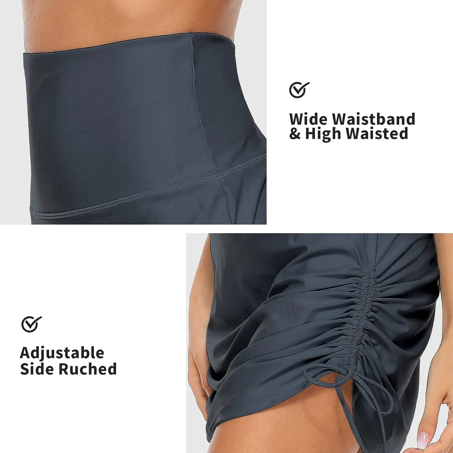 ALove Womens High Waisted Drawstring Swim Skirts Ruched Tummy Control Swimsuit Bottoms