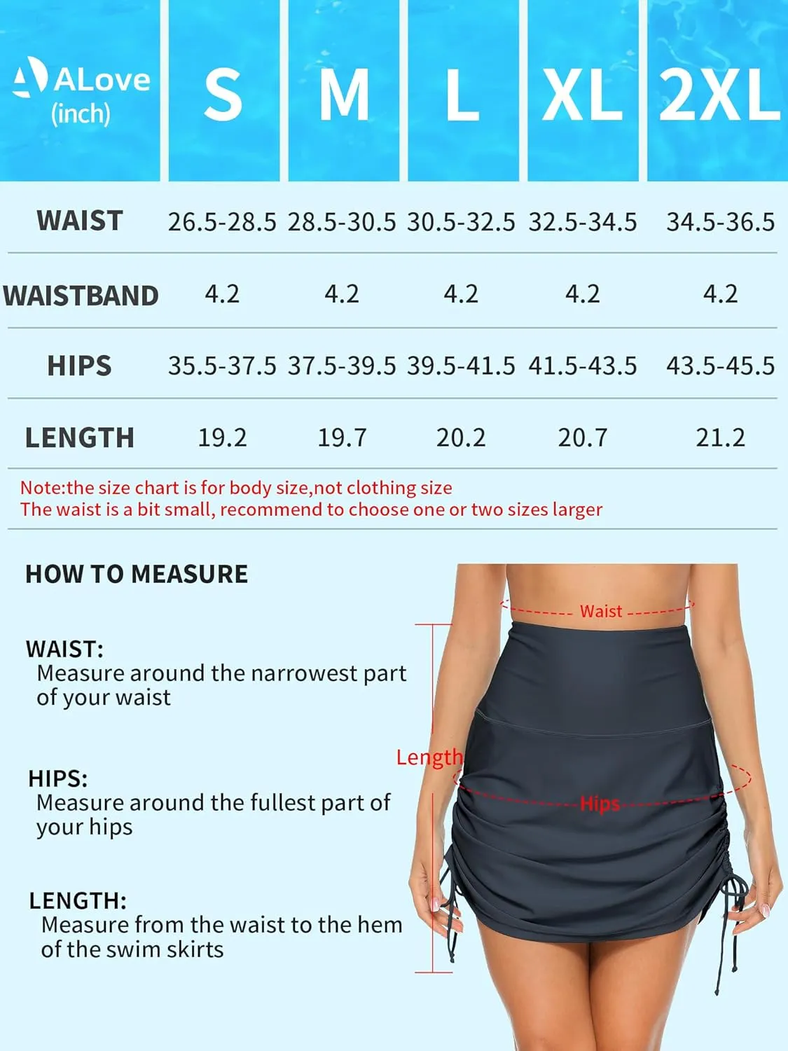 ALove Womens High Waisted Drawstring Swim Skirts Ruched Tummy Control Swimsuit Bottoms