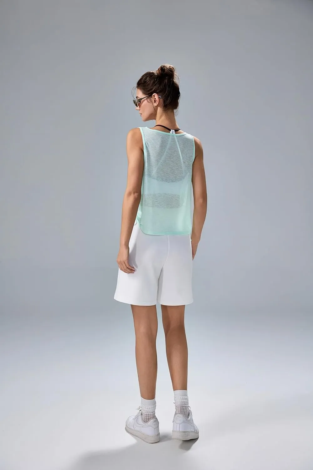 altiland Ultra-Light Sheer Slub Workout Tank Top for Woman, Drawstring Side Cropped Athletic Yoga Running Layering Tops