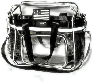 Amazonian 2.0, 12x6x12, Reflective Heavy Duty Clear Bag for Work, Reinforced Bottom, 6 Pockets Crossbody Stadium Tote, Adjustable Strap, TSA Approved Underseater Travel Bag