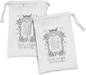 Ambesonne Bohemian Fabric Pouch Set of 2, Gothic Medieval Magic and Spell Eternal Life Chart Themed Art Sketchy Drawing, Small Drawstring Bag for Toiletries Masks and Favors, 9" x 6", White and Black