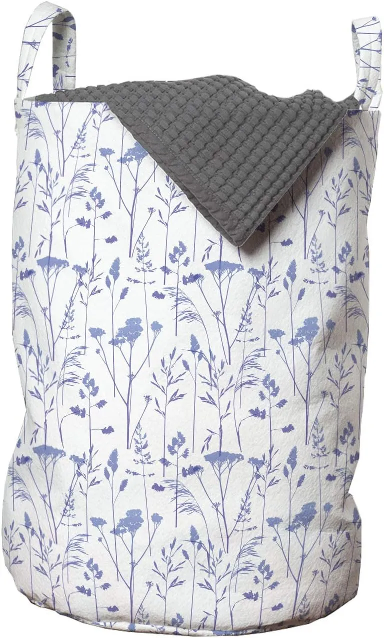 Ambesonne Floral Laundry Bag, Rhythmic Floral Branches in Cool Tones Illustration, Hamper Basket with Handles Drawstring Closure for Laundromats, 13" x 19", Lavender Blue Multicolor