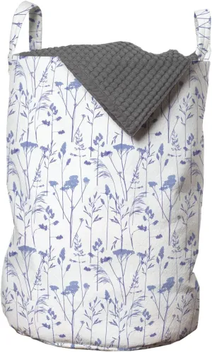 Ambesonne Floral Laundry Bag, Rhythmic Floral Branches in Cool Tones Illustration, Hamper Basket with Handles Drawstring Closure for Laundromats, 13" x 19", Lavender Blue Multicolor
