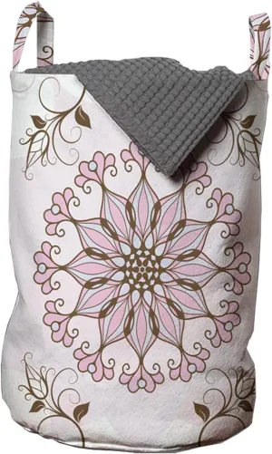 Ambesonne Foliage Laundry Bag, Victorian Style of Floral Design Stripes Ivy Branches and Petals, Hamper Basket with Handle Drawstring Closure for Laundromats, 13" x 19", Pale Rose Ivory