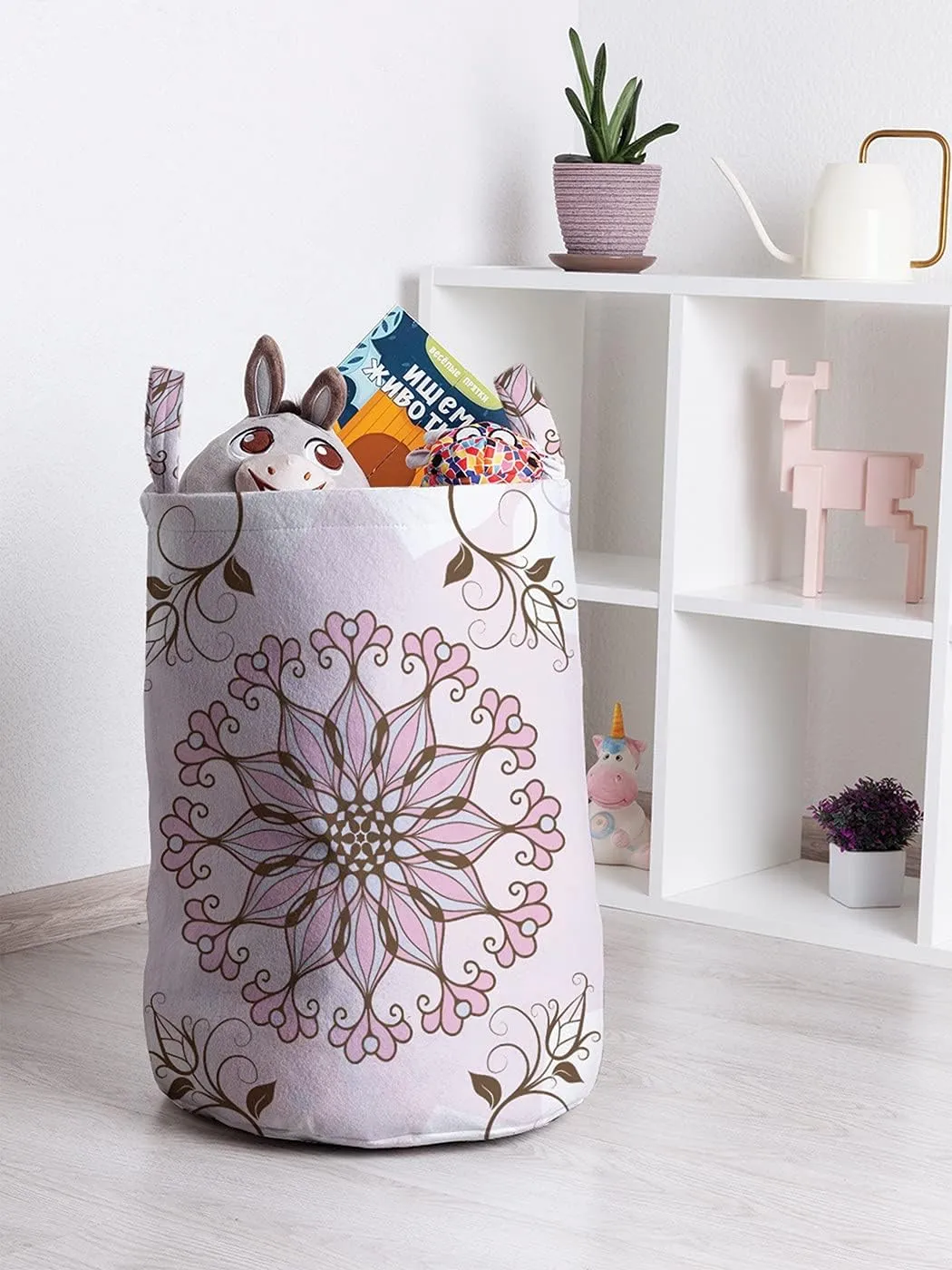 Ambesonne Foliage Laundry Bag, Victorian Style of Floral Design Stripes Ivy Branches and Petals, Hamper Basket with Handle Drawstring Closure for Laundromats, 13" x 19", Pale Rose Ivory