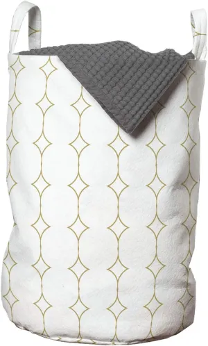 Ambesonne Geometric Laundry Bag, Ornamental Stars Pattern in Vertical Direction Abstract Rhombuses Shapes, Hamper Basket with Handles Drawstring Closure for Laundromats, 13" x 19", Camel and White