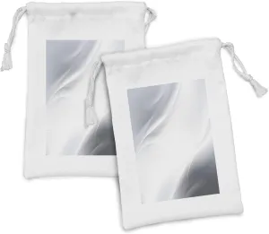 Ambesonne Grey Fabric Pouch Set of 2, Abstract Framework with Ombre Inspired Design Corners Wavy Lines Modern, Small Drawstring Bag for Toiletries Masks and Favors, 9" x 6", Grey Pale Grey White