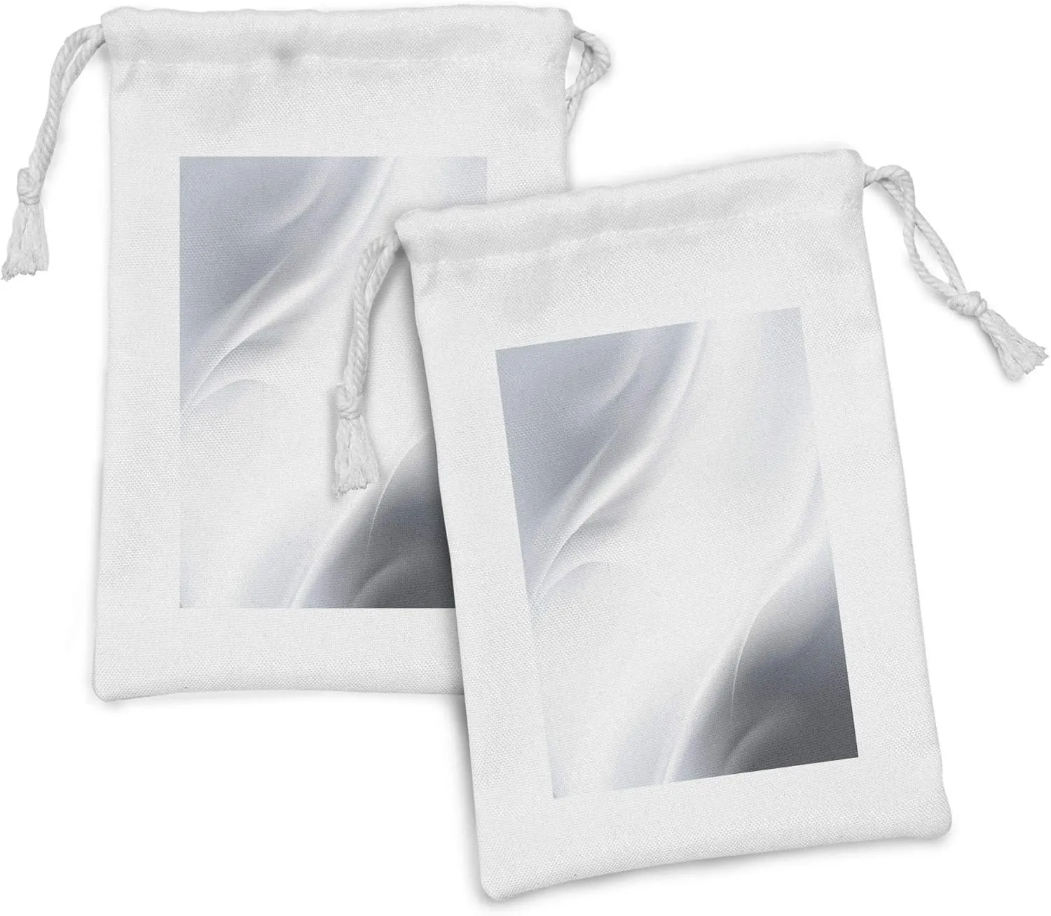 Ambesonne Grey Fabric Pouch Set of 2, Abstract Framework with Ombre Inspired Design Corners Wavy Lines Modern, Small Drawstring Bag for Toiletries Masks and Favors, 9" x 6", Grey Pale Grey White