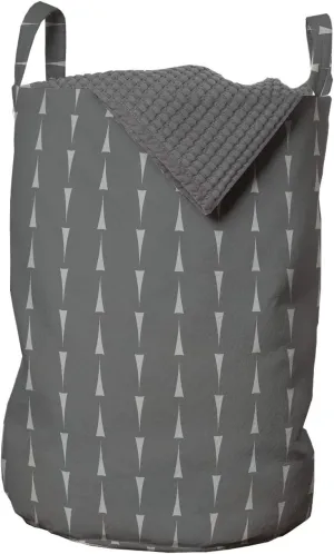 Ambesonne Grey Laundry Bag, Pointy Motifs Directing Upwards and Downwards on a Gloomy Background Print, Hamper Basket with Handles Drawstring Closure for Laundromats, 13" x 19", Pale Taupe and Grey