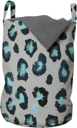 Ambesonne Leopard Laundry Bag, Interpretation of Stain Like Motifs, Hamper Basket with Handles Drawstring Closure for Laundromats, 13" x 19", Dimgray Teal