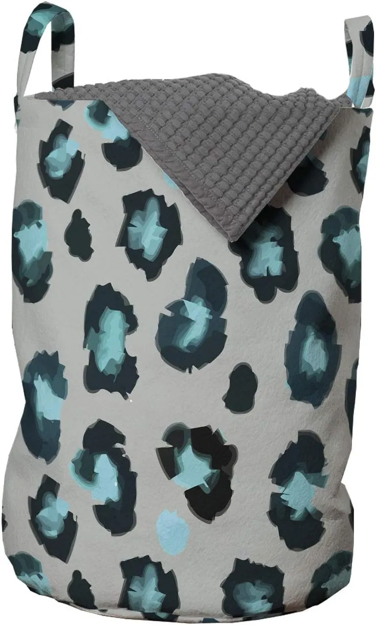 Ambesonne Leopard Laundry Bag, Interpretation of Stain Like Motifs, Hamper Basket with Handles Drawstring Closure for Laundromats, 13" x 19", Dimgray Teal