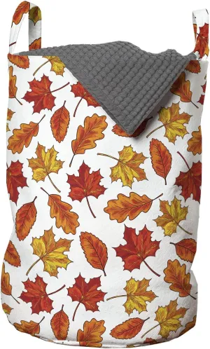 Ambesonne Maple Leaf Laundry Bag, Ecology Forest Silhouette Natural Fall Season Leaves Repetitive Art, Hamper Basket with Handles Drawstring Closure for Laundromats, 13" x 19", White Burgundy Yellow