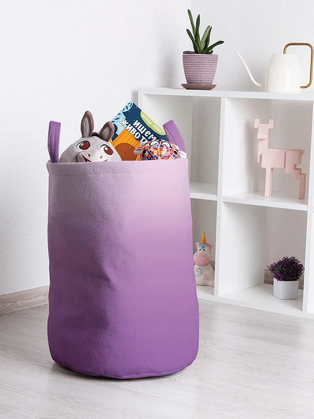 Ambesonne Ombre Laundry Bag, Arrangement with Gradual Color Change Abstract Tone Composition Modern Look, Hamper Basket with Handle Drawstring Closure for Laundromats, 13" x 19", Purple and Lavender