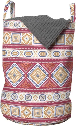 Ambesonne Tribal Laundry Bag, Rhythmic Modernized Motifs Elements Art, Hamper Basket with Handles Drawstring Closure for Laundromats, 13" x 19", Pale Ruby Apricot