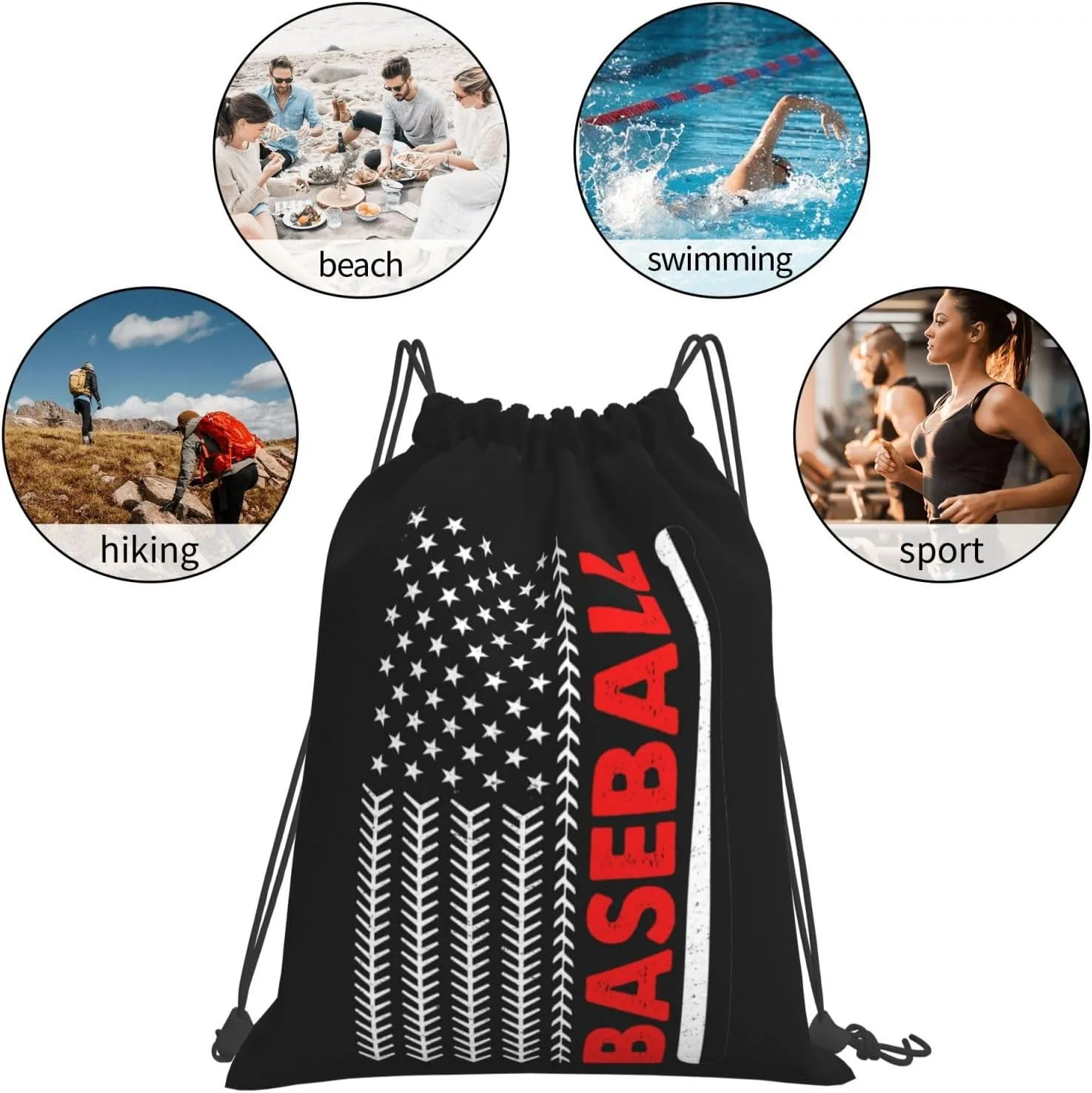 American Baseball Flag Unisex Drawstring Backpack Bag Sport Gym Swim Travel Sackpack