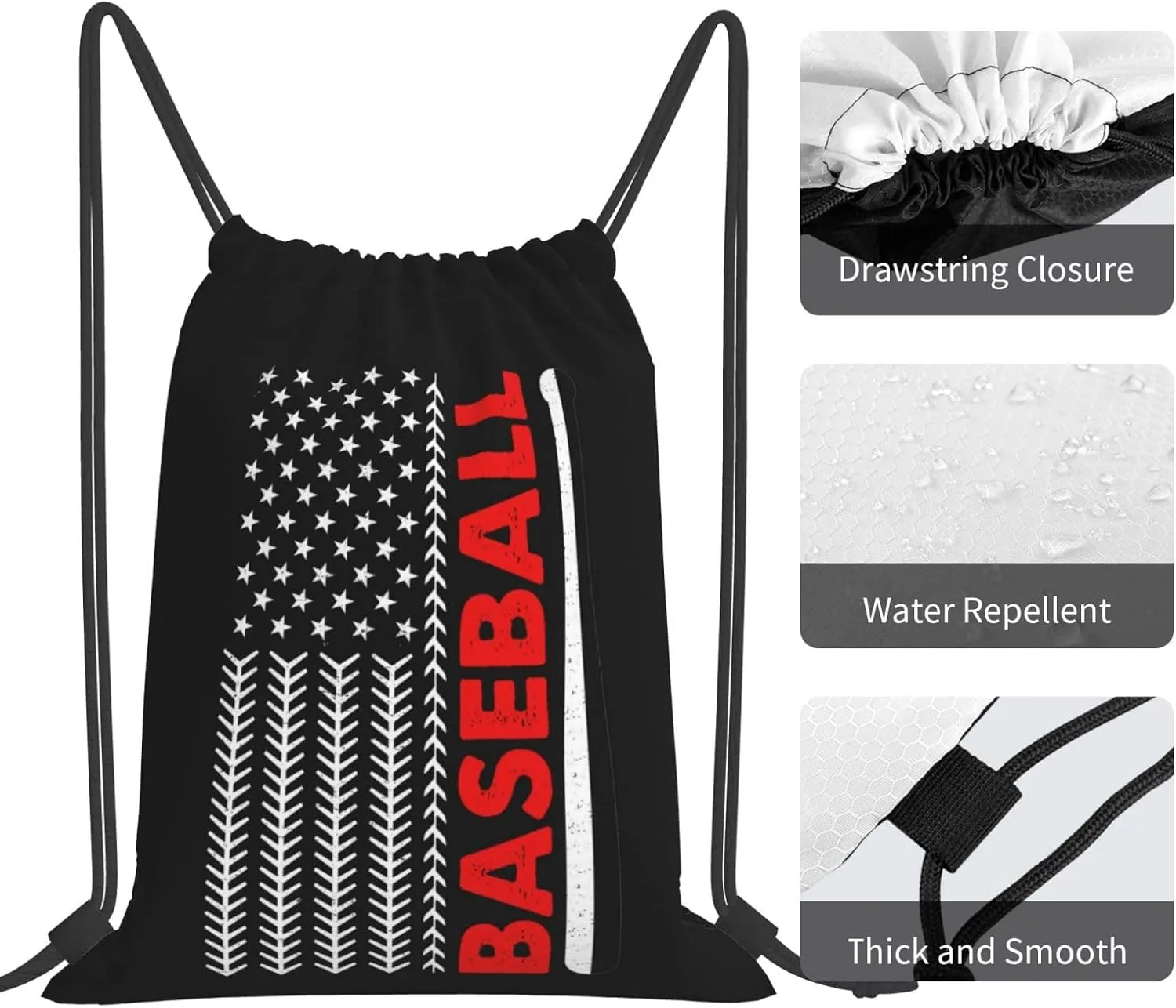 American Baseball Flag Unisex Drawstring Backpack Bag Sport Gym Swim Travel Sackpack