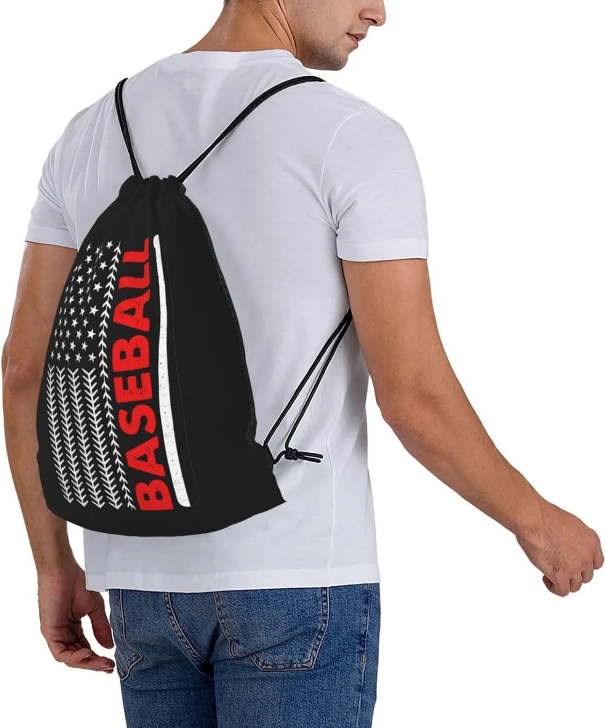 American Baseball Flag Unisex Drawstring Backpack Bag Sport Gym Swim Travel Sackpack