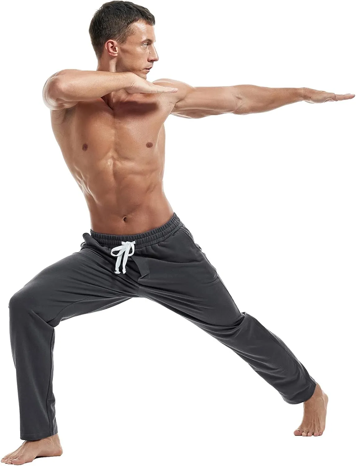 AMY COULEE Mens Cotton Athletic Pants Open Bottom Running Sweatpants Straight Leg Casual Joggers with Pockets