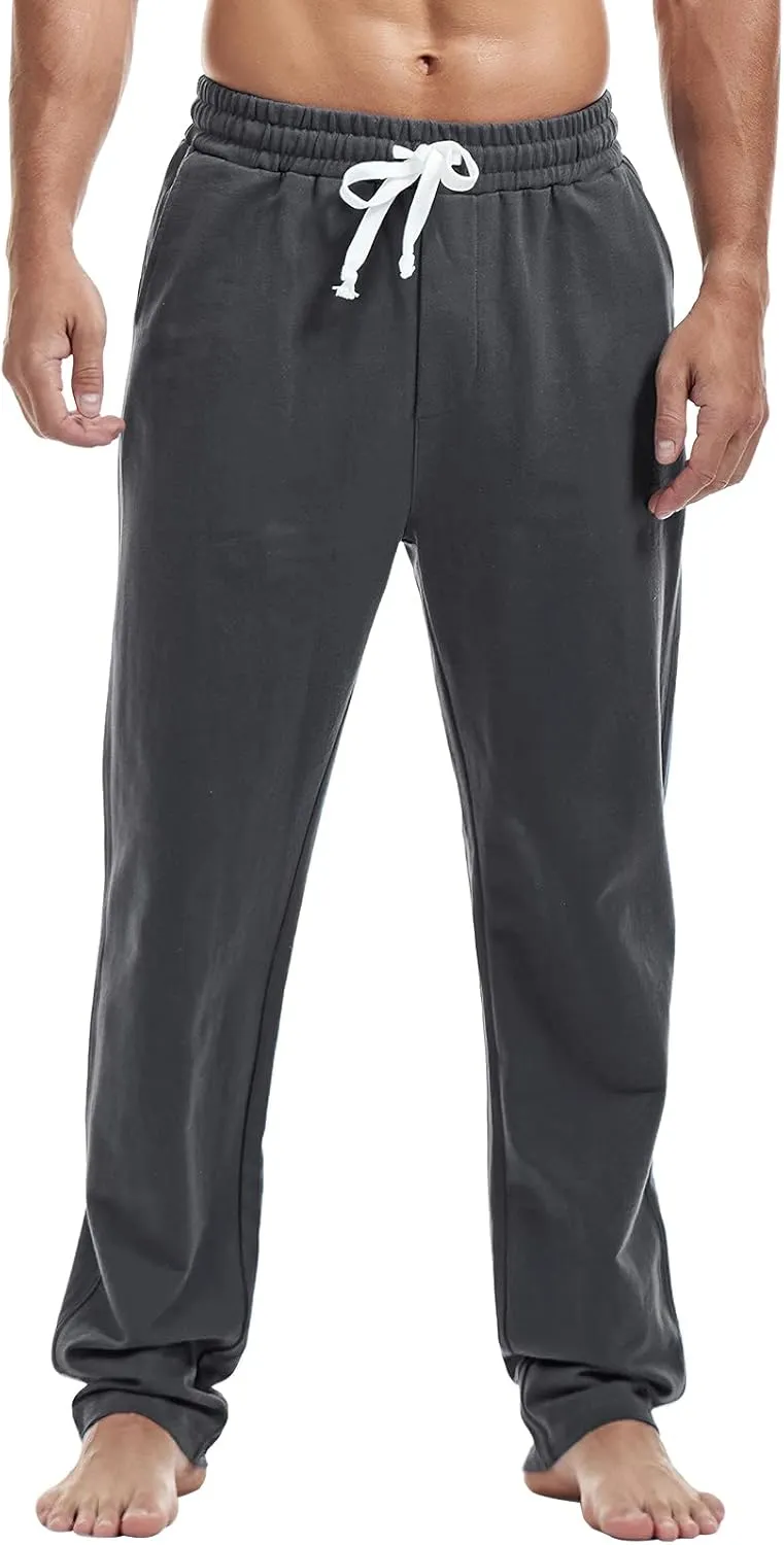 AMY COULEE Mens Cotton Athletic Pants Open Bottom Running Sweatpants Straight Leg Casual Joggers with Pockets