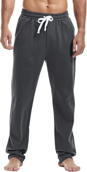 AMY COULEE Mens Cotton Athletic Pants Open Bottom Running Sweatpants Straight Leg Casual Joggers with Pockets