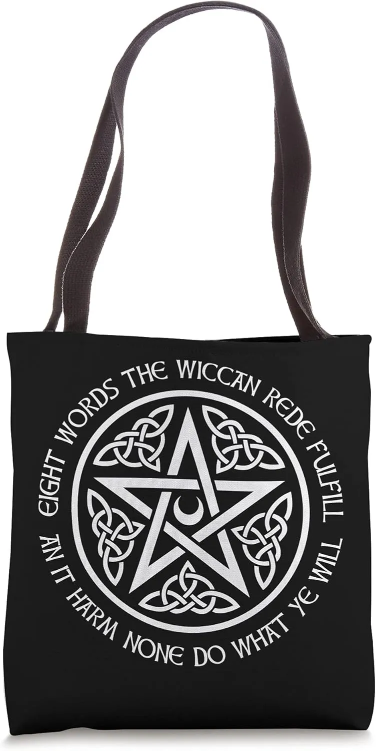 An It Harm None Do What Ye Will Pentacle With Celtic Knot Tote Bag
