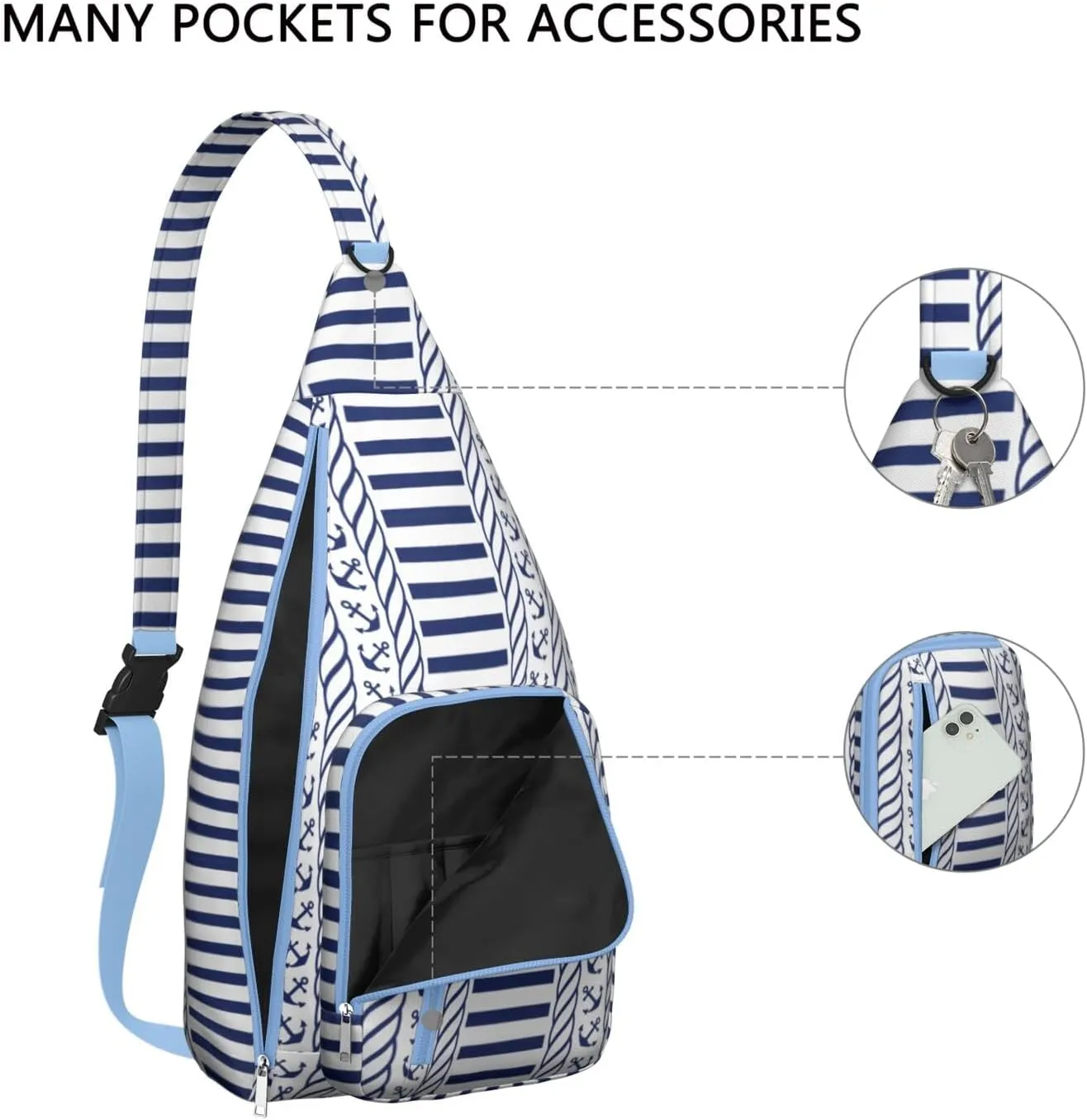 Anchor Lattice Crossbody Bag Daypack for Women Men Lightweight Waterproof Sling Bag Backpack Hiking Cycling