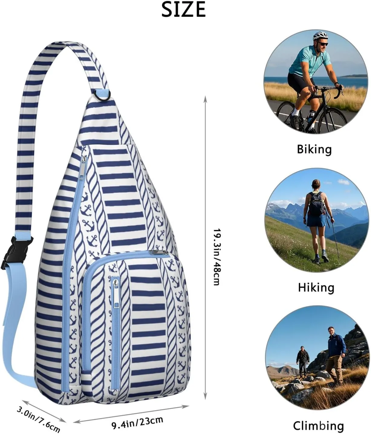 Anchor Lattice Crossbody Bag Daypack for Women Men Lightweight Waterproof Sling Bag Backpack Hiking Cycling