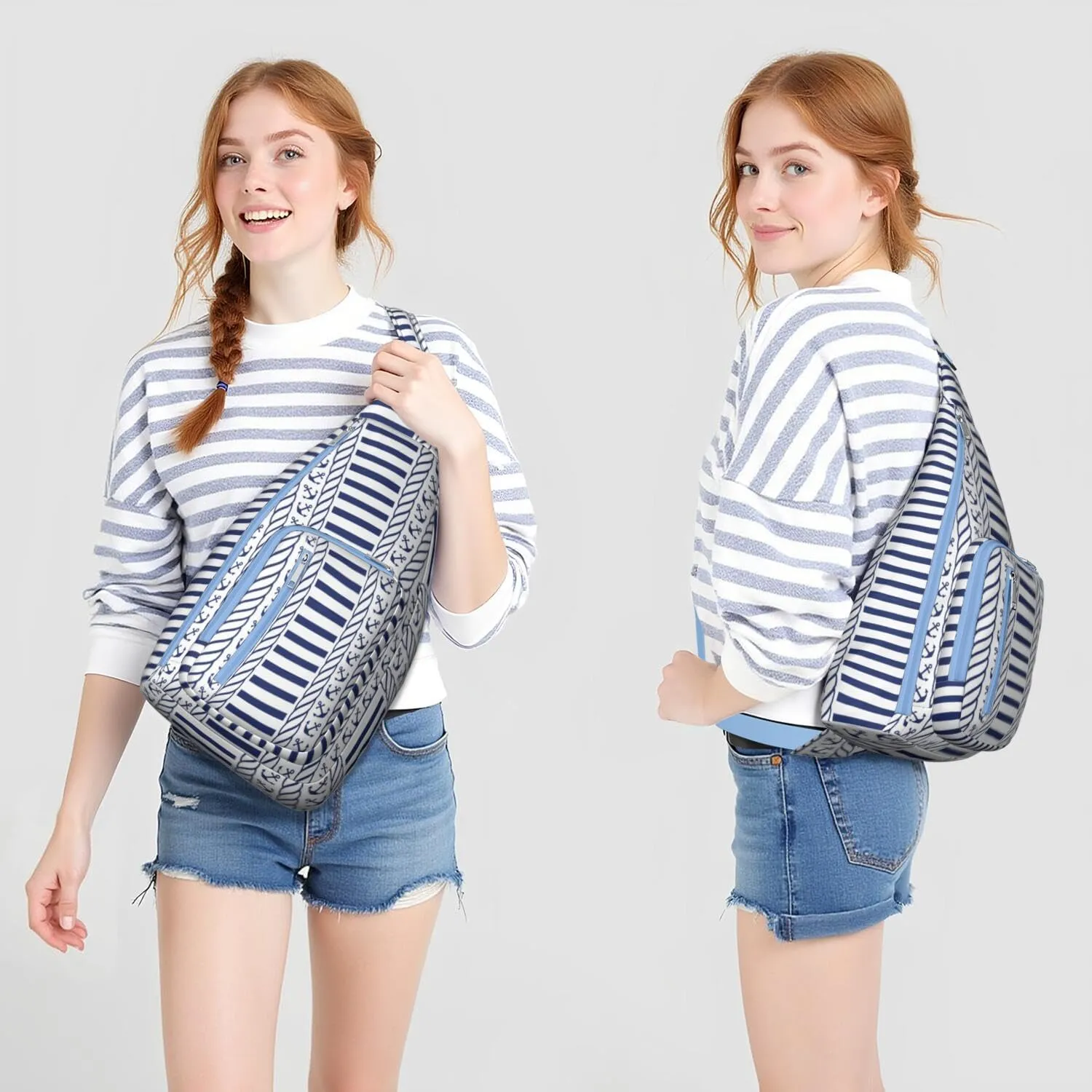 Anchor Lattice Crossbody Bag Daypack for Women Men Lightweight Waterproof Sling Bag Backpack Hiking Cycling