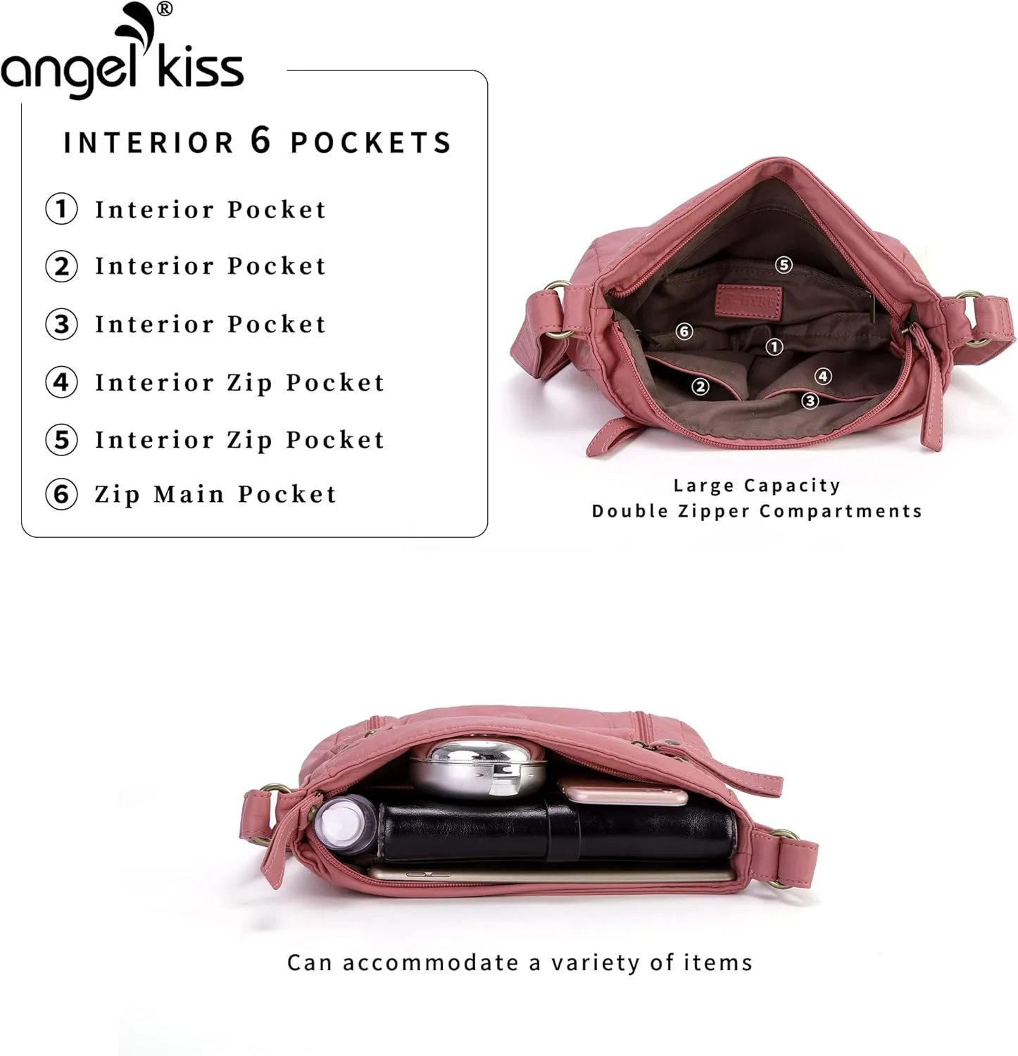 Angel Kiss Crossbody Bags Shoulder Bags and Handbags for Women Multi Pocket Daily Soft Hobo Purses Medium Size