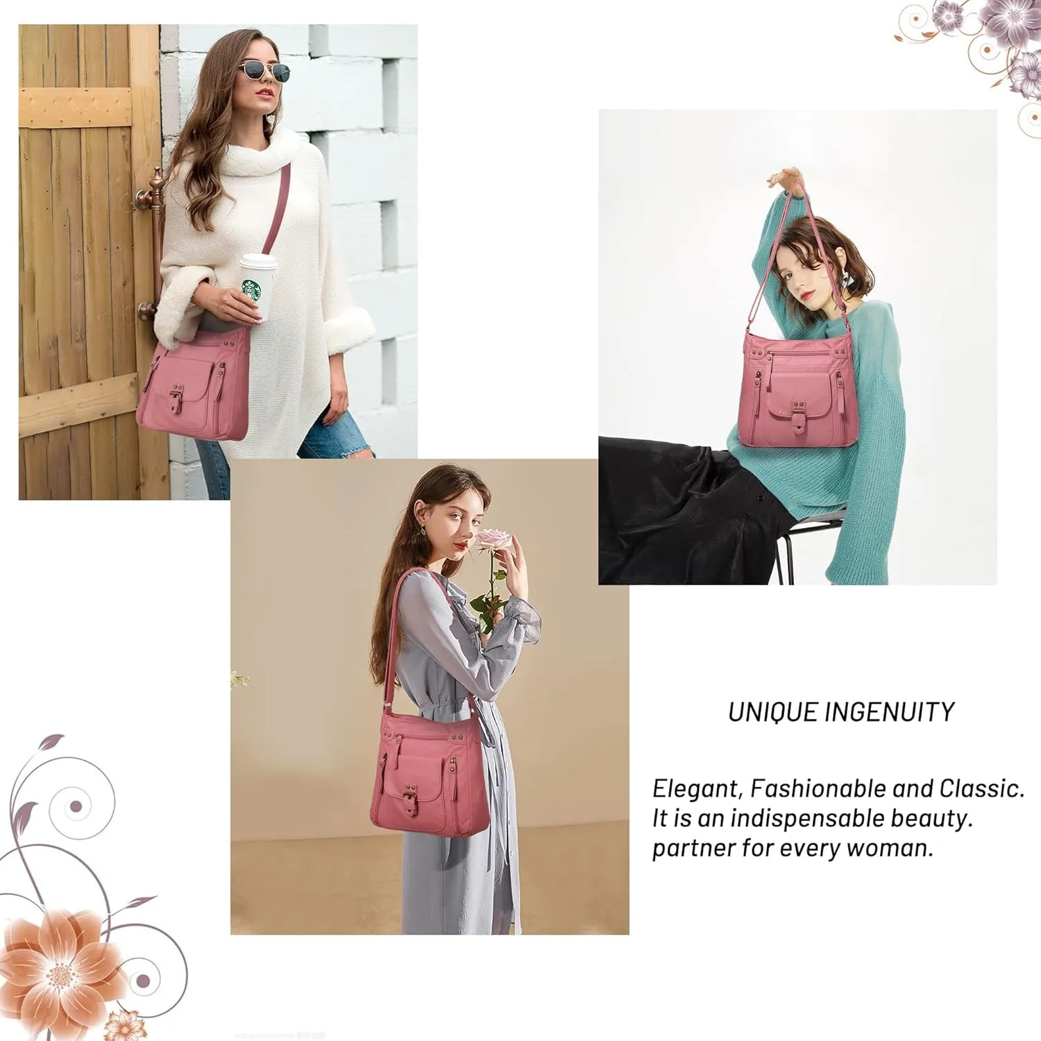 Angel Kiss Crossbody Bags Shoulder Bags and Handbags for Women Multi Pocket Daily Soft Hobo Purses Medium Size