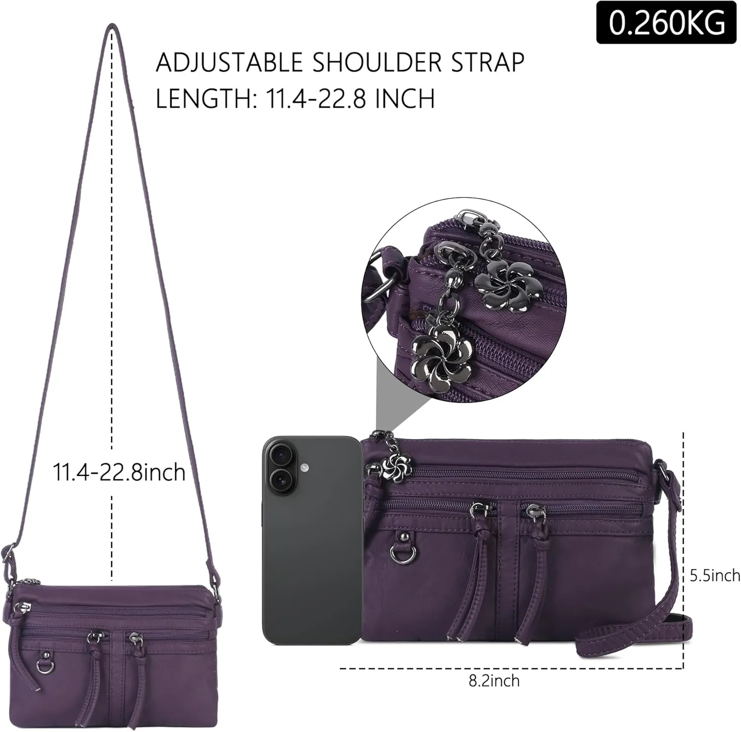 Angel Kiss Small Crossbody Bag for Women Leather Crossbody Purse Triple Compartments Cell Phone Purse Shoulder Bags for Women