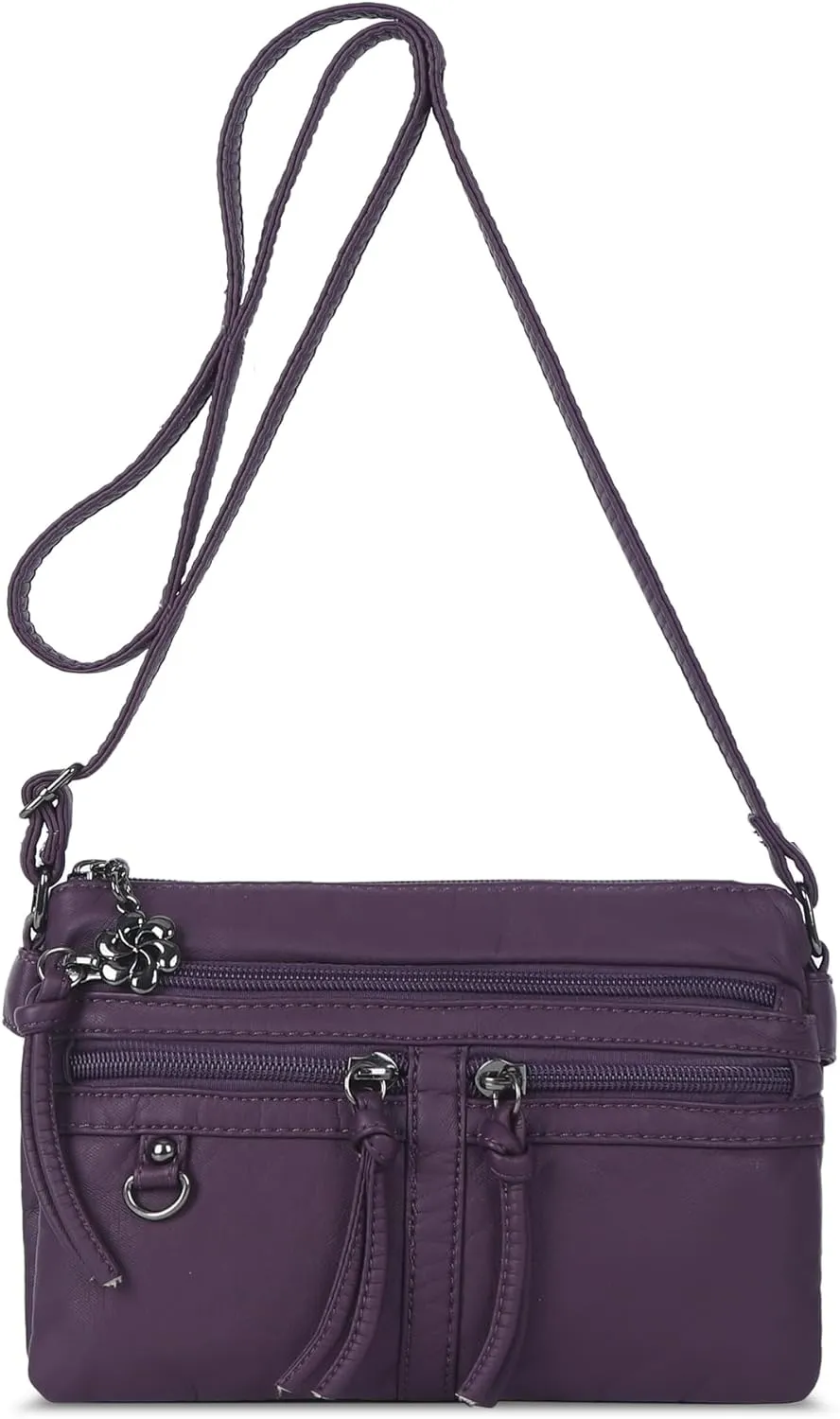 Angel Kiss Small Crossbody Bag for Women Leather Crossbody Purse Triple Compartments Cell Phone Purse Shoulder Bags for Women