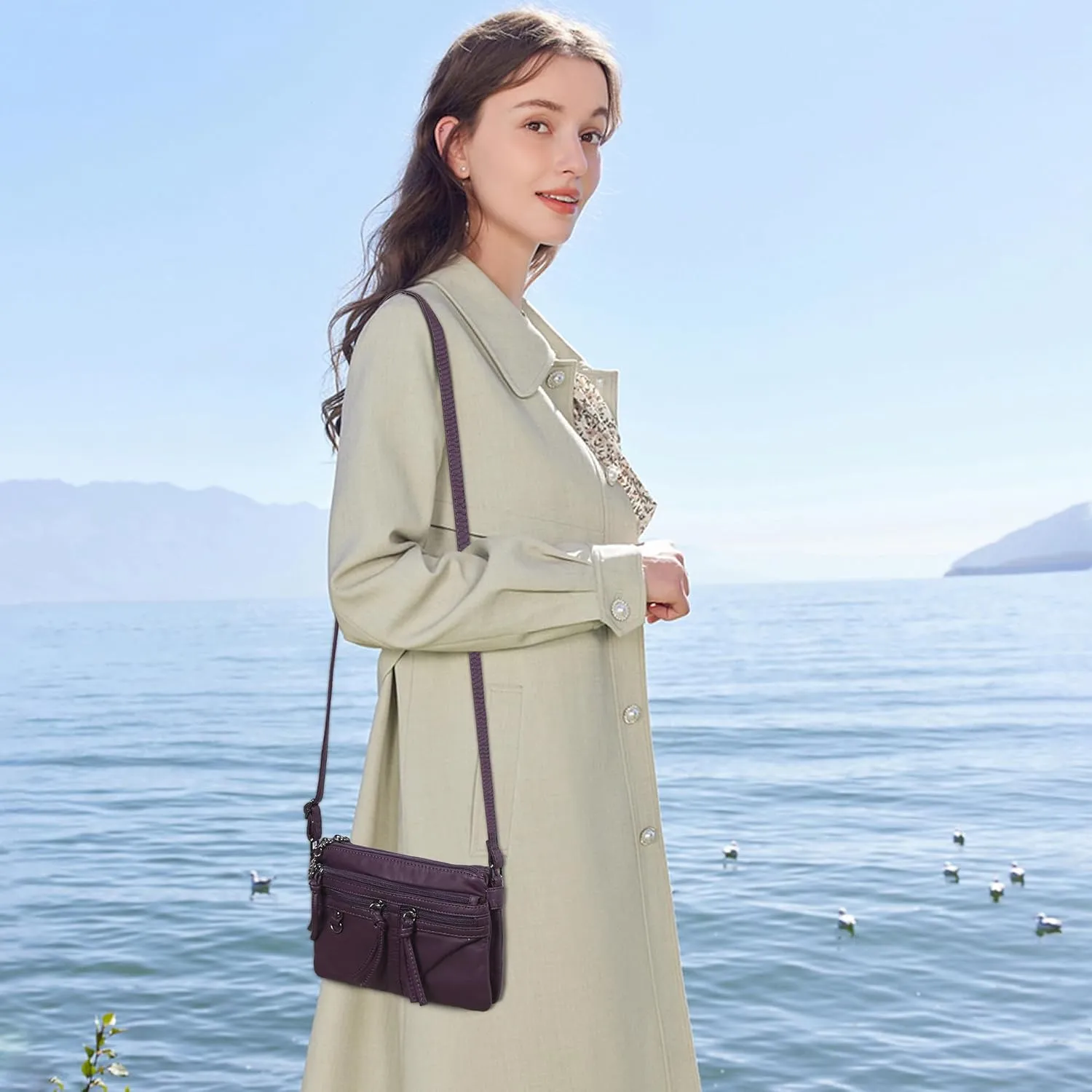 Angel Kiss Small Crossbody Bag for Women Leather Crossbody Purse Triple Compartments Cell Phone Purse Shoulder Bags for Women