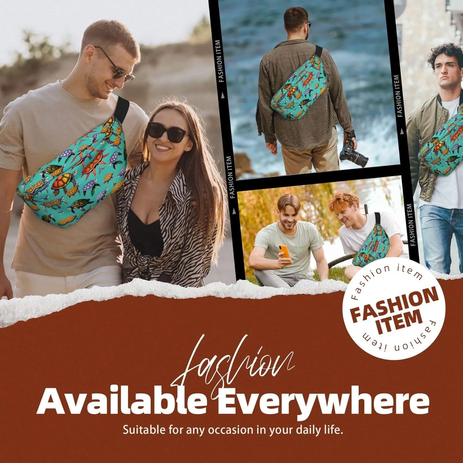 Animals Sea Turtles Fanny Pack Crossbody Sling Bag â€“ Zipper Pockets for Travel, Hiking, Cycling, Workouts, and Everyday Use