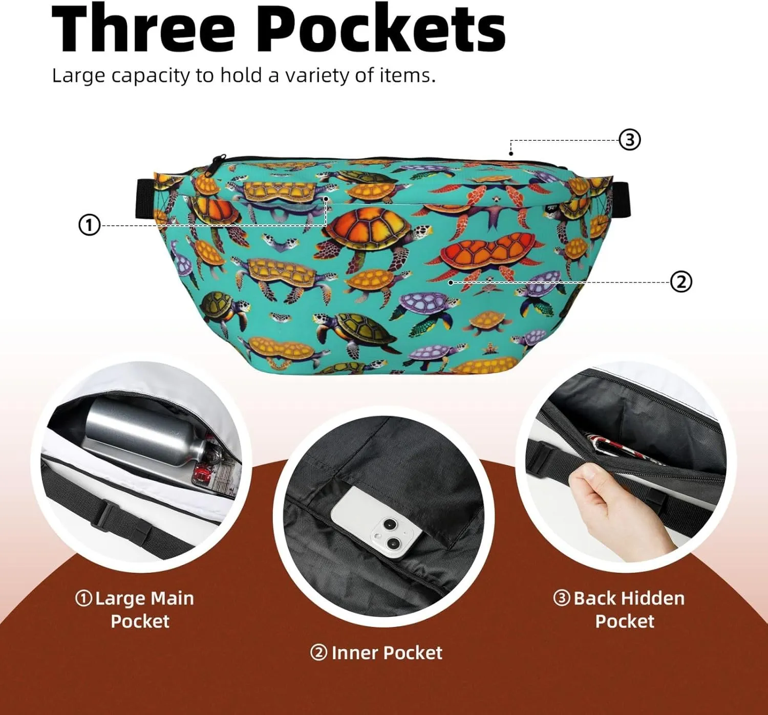 Animals Sea Turtles Fanny Pack Crossbody Sling Bag â€“ Zipper Pockets for Travel, Hiking, Cycling, Workouts, and Everyday Use