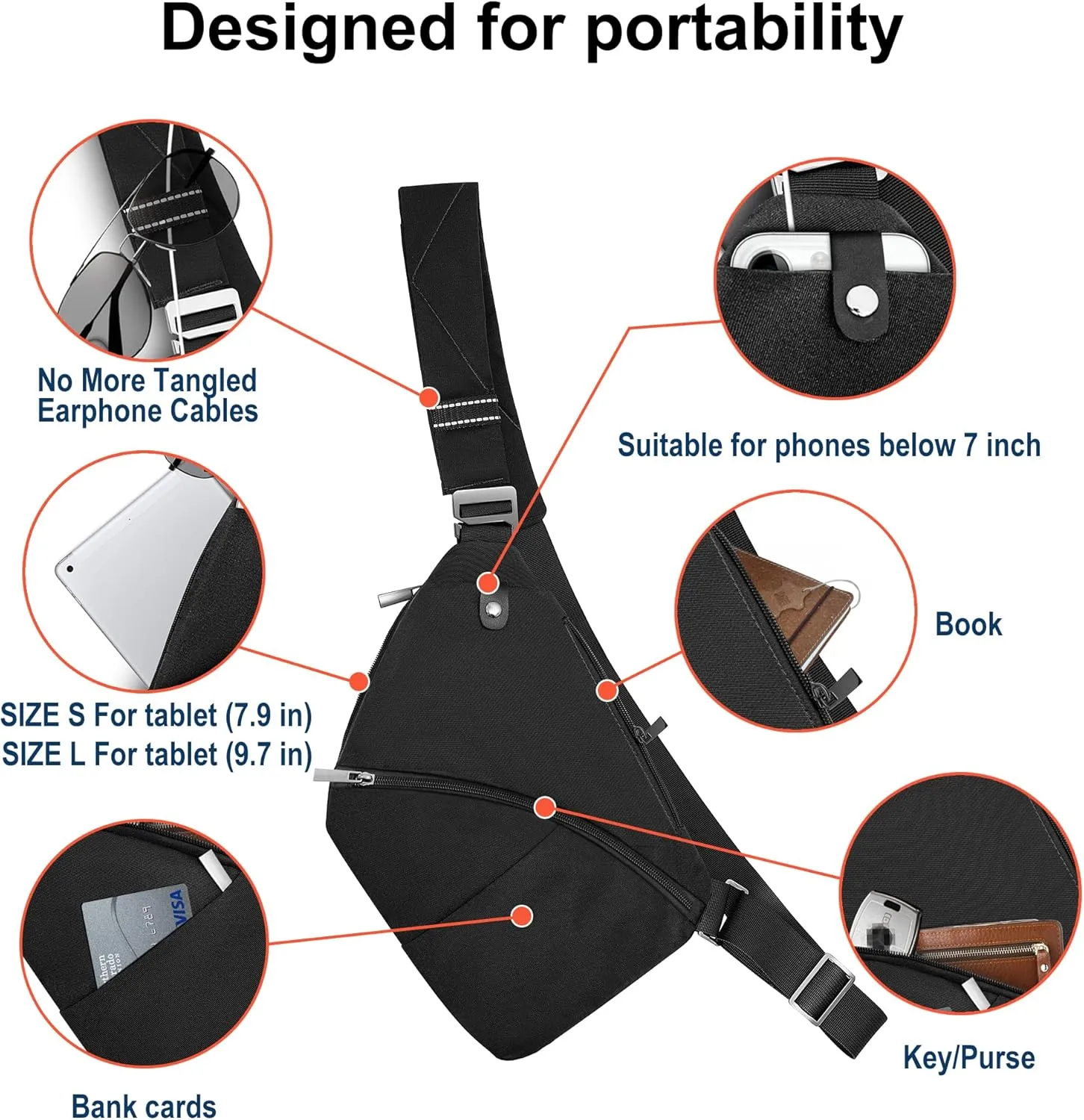 Anti-Theft Crossbody Bag for Women Men, Waterproof Shoulder Backpack Sling Chest Crossbody Bag Casual Daypack