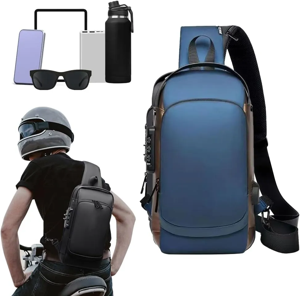 Anti-theft Sling Bag,New Carbon Fiber Anti-theft Sling Bag USB Charging Sport Sling Crossbody Bags For Man Travel (Blue)
