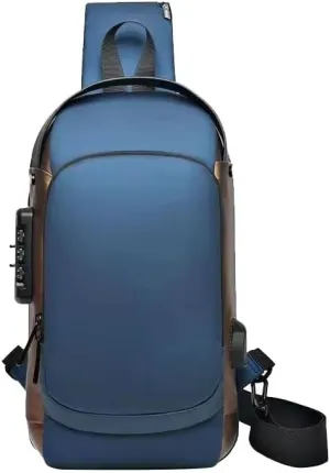 Anti-theft Sling Bag,New Carbon Fiber Anti-theft Sling Bag USB Charging Sport Sling Crossbody Bags For Man Travel (Blue)