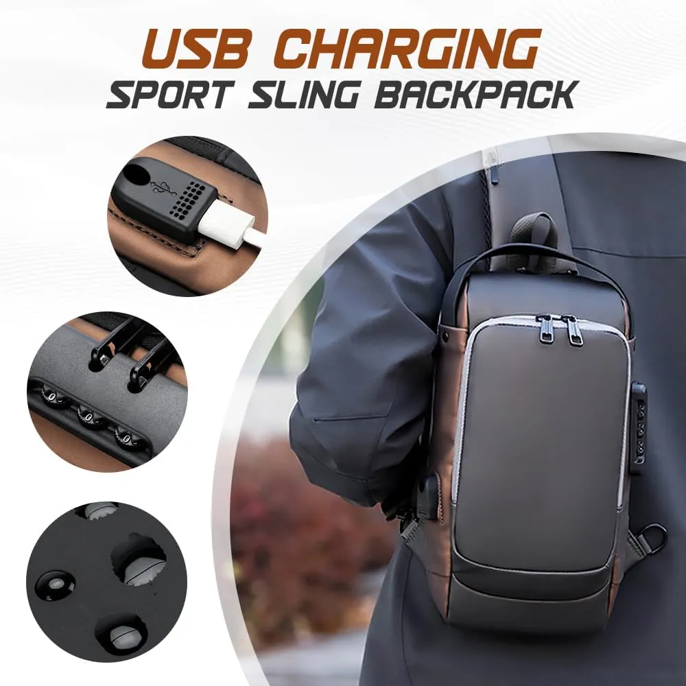 Anti-theft Sling Bag,New Carbon Fiber Anti-theft Sling Bag USB Charging Sport Sling Crossbody Bags For Man Travel (Blue)