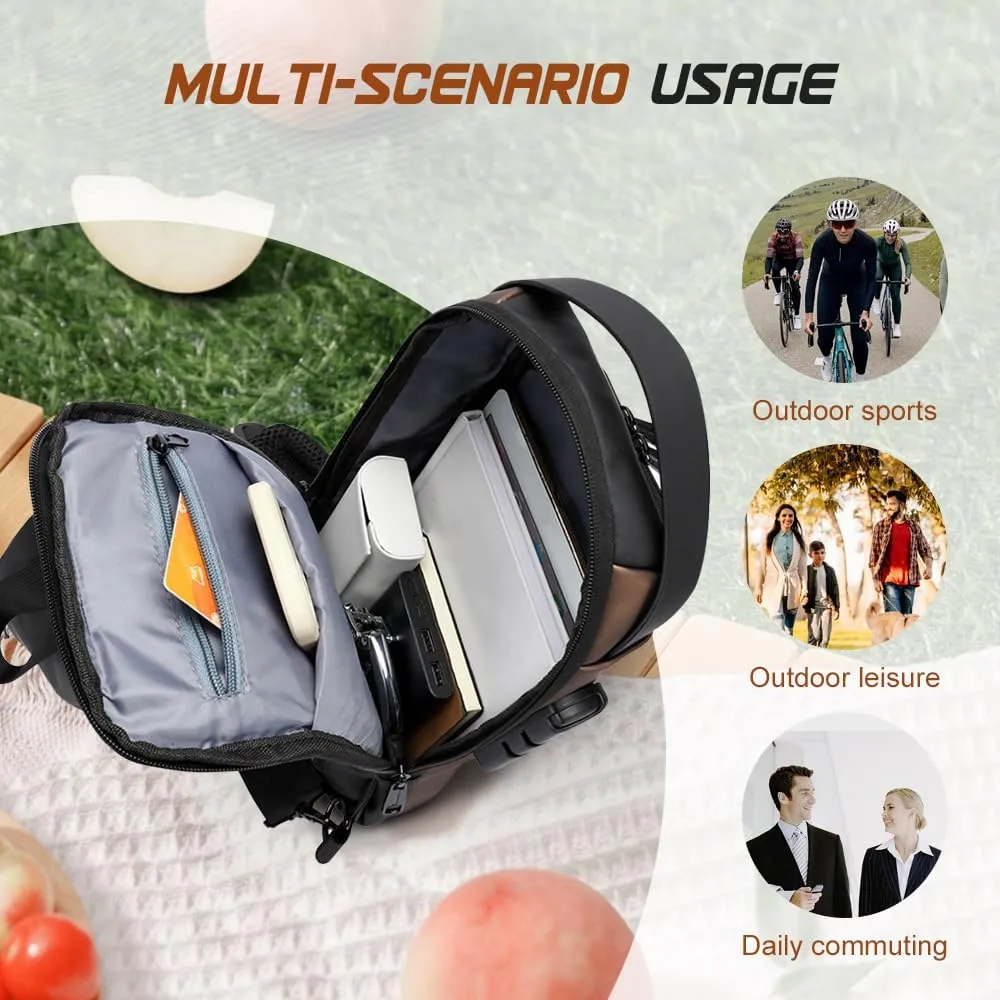Anti-theft Sling Bag,New Carbon Fiber Anti-theft Sling Bag USB Charging Sport Sling Crossbody Bags For Man Travel (Blue)