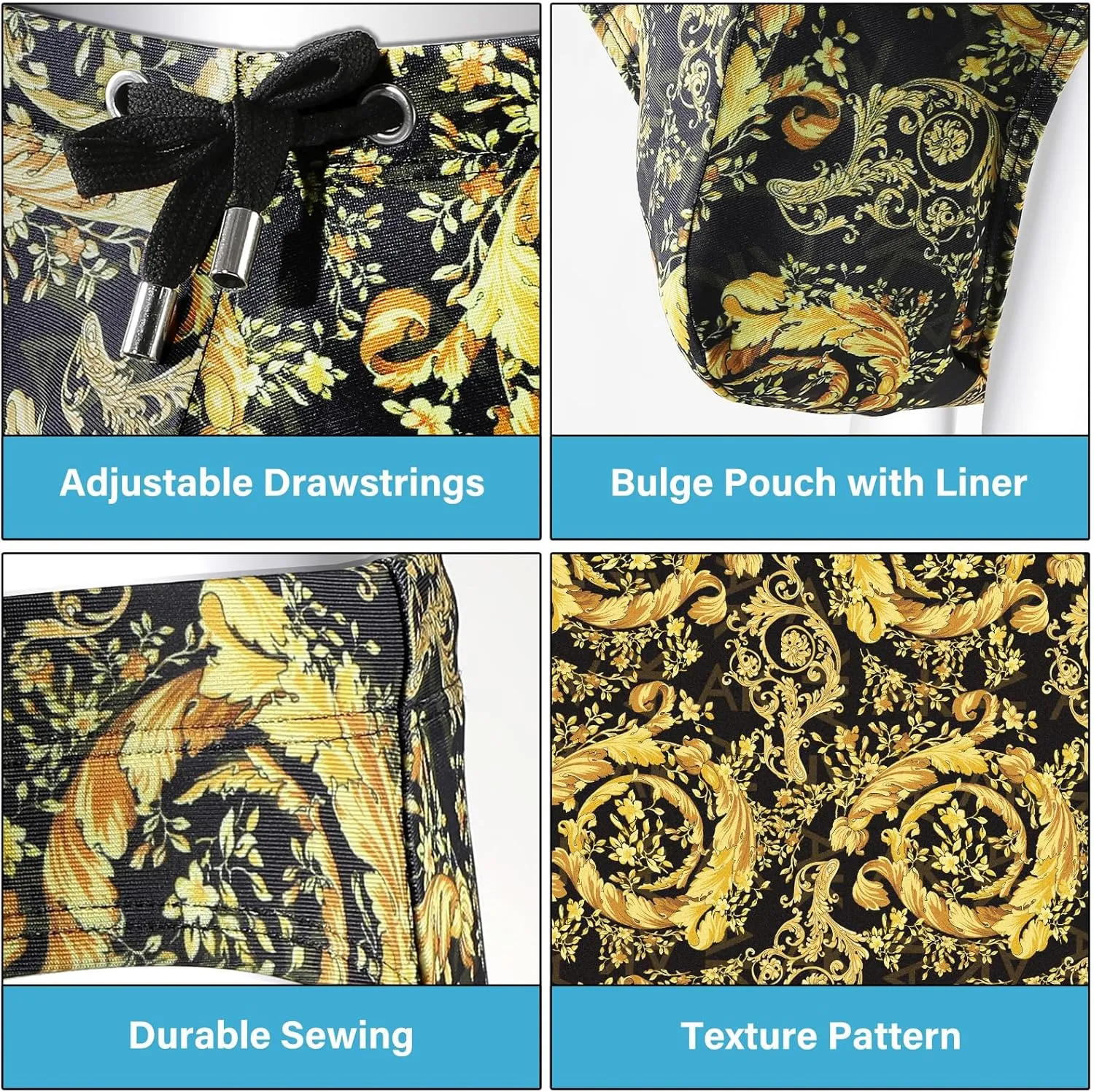 Arjen Kroos Men's Sexy Printed Swim Briefs Tagless Bikini Pattern Swimwear with Drawstrings