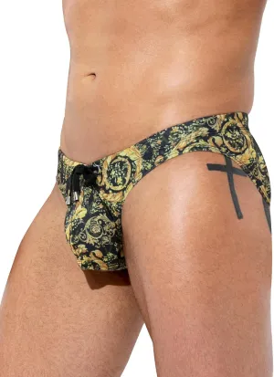 Arjen Kroos Men's Sexy Printed Swim Briefs Tagless Bikini Pattern Swimwear with Drawstrings