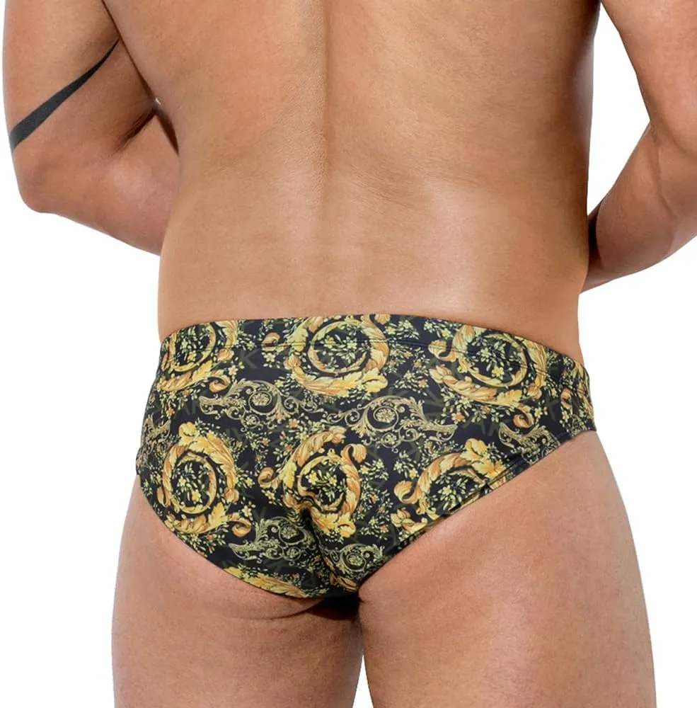 Arjen Kroos Men's Sexy Printed Swim Briefs Tagless Bikini Pattern Swimwear with Drawstrings