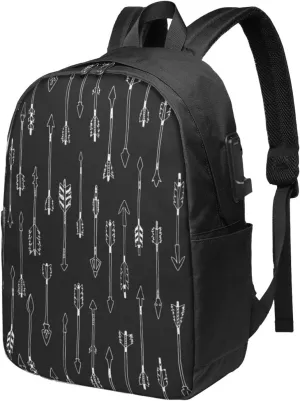 Arrow Black Usb Travel Laptop Backpack – Durable Polyester Backbag With Charging Port & Headphone Jack