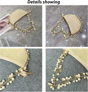 Artisan Handwoven Pearl & Seashell Tote Bag - Boho Straw Beach Purse with Conch Strap, Crescent Moon Design for Women, Lightweight & Ethically Crafted