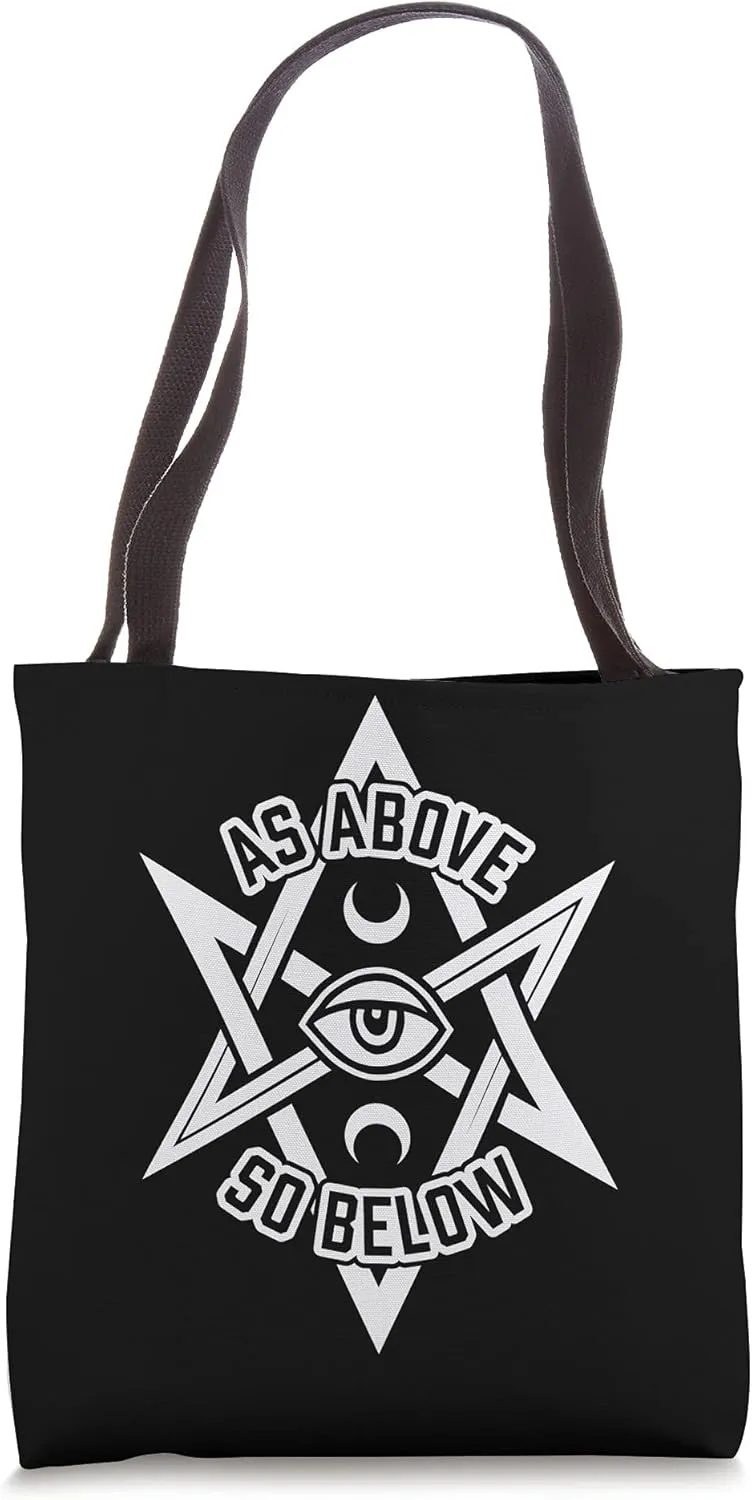 As Above So Below Unicursal Hexagram With Eye And Moons Tote Bag