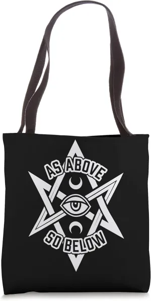 As Above So Below Unicursal Hexagram With Eye And Moons Tote Bag