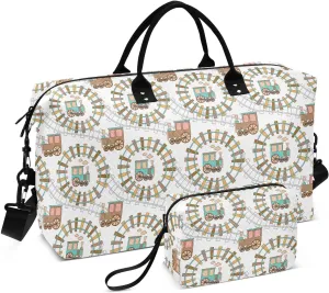 Aslsiy Travel Duffel Bags for Women Train and Railroad Sports Duffel Bag White Weekender Bags Gym Bag with Toiletry Bag Carry on Overnight Bag